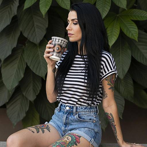 Tattooed Woman with Striped Shirt