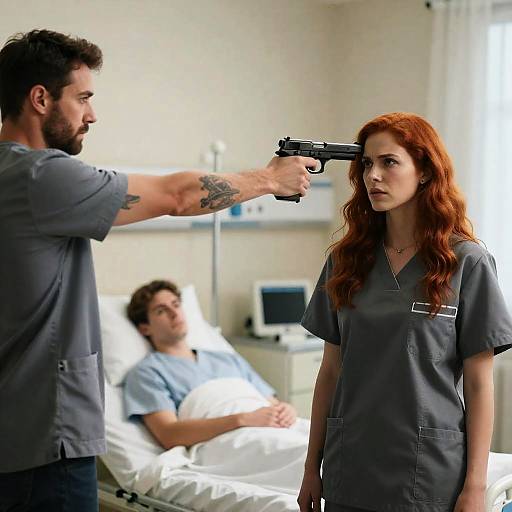 Tense Confrontation in Hospital Scene