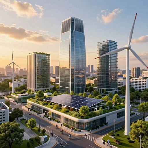 Eco-Friendly Futuristic Cityscape Sunset