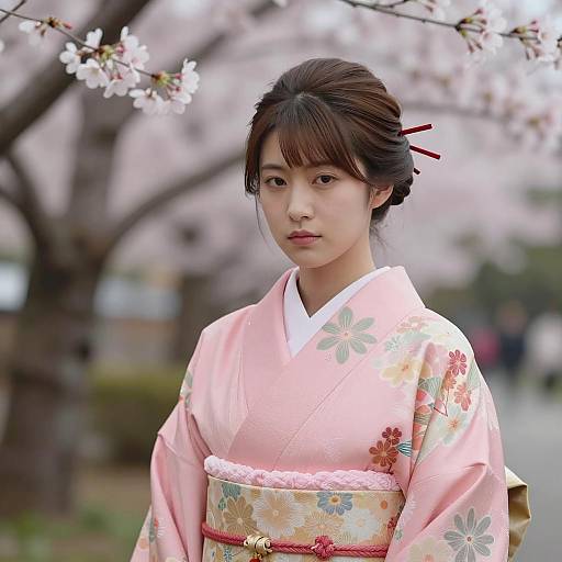 Elegant Japanese Woman in Traditional Kimono