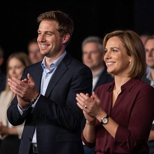 Smiling Man and Woman Clapping