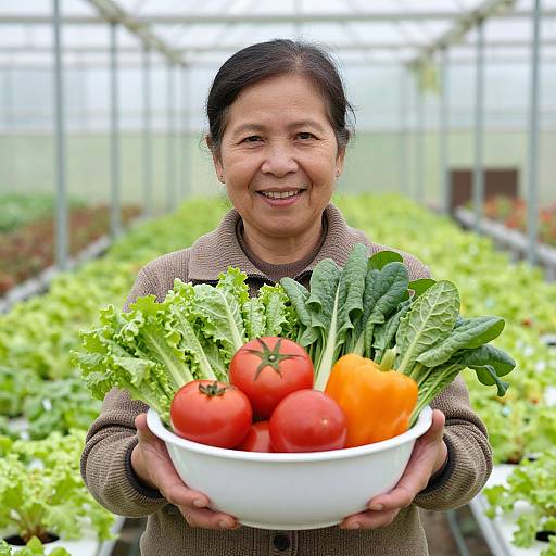 Senior Asian Woman with Fresh Organic Vegetables