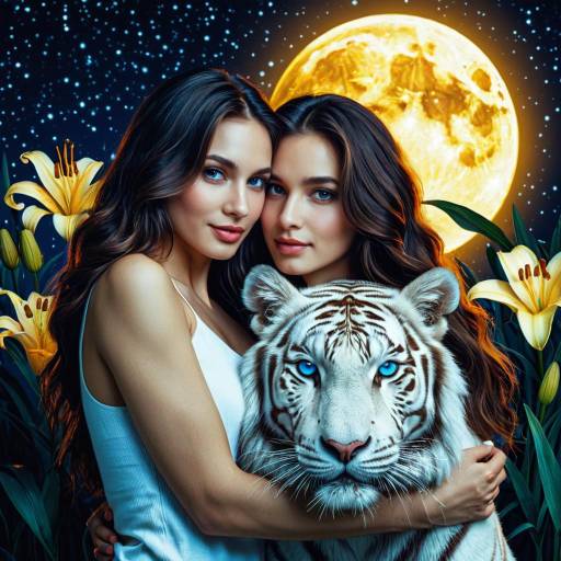 Brunette Beauty Embracing a White Tiger