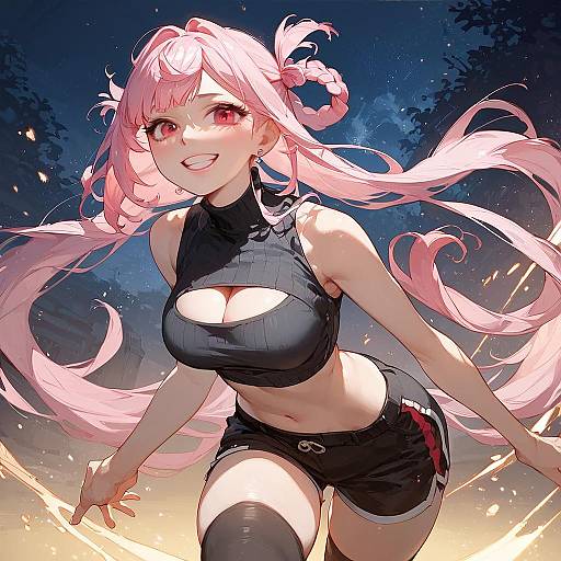 Nazuna at Night - Braided Pink Hair