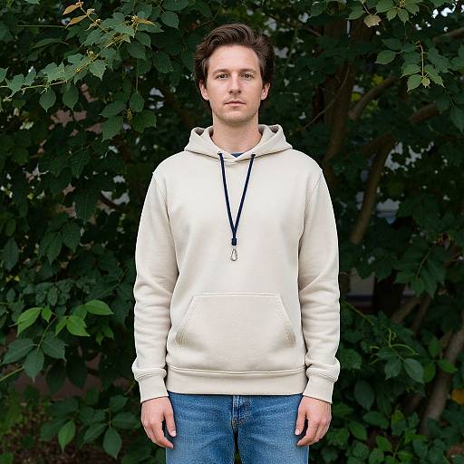 Man in Hoodie by Green Tree