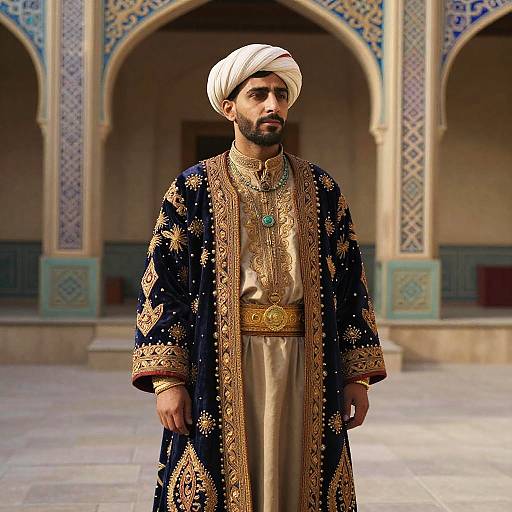 Qajar Noble in Opulent Royal Courtyard
