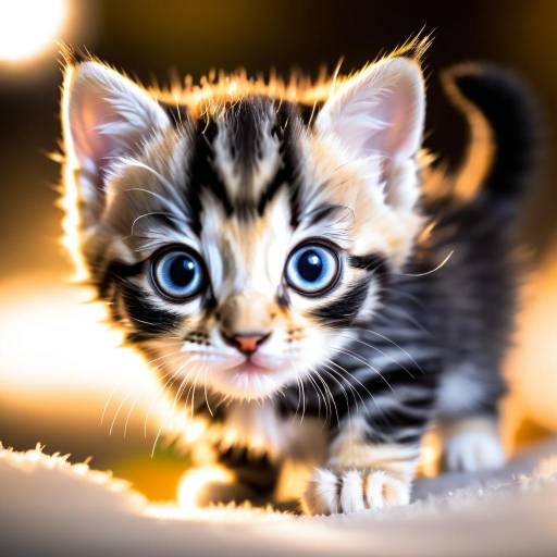 Macro Close-Up of Playful Kitten with Wide Blue Eyes