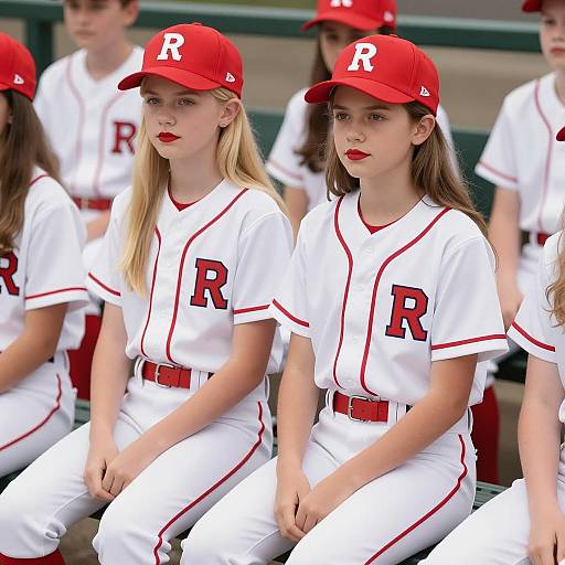 Young Women in Baseball Uniforms Sitting
