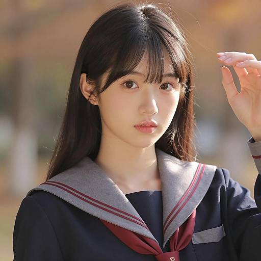 Portrait of an Asian Schoolgirl in Autumn