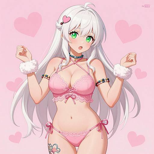 Surprised Anime Girl in Pink Background