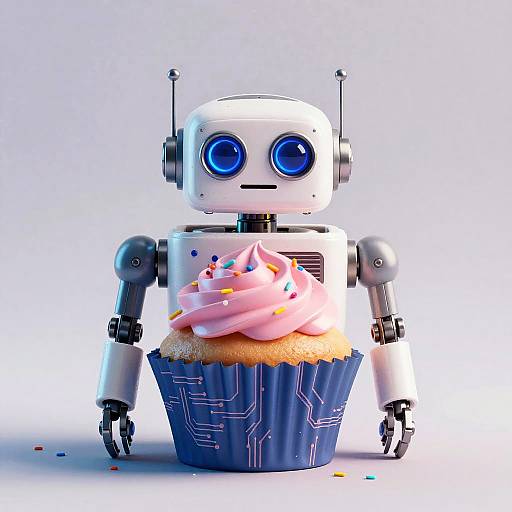 Elegant Cupcake Robot Double-Exposure Portrait