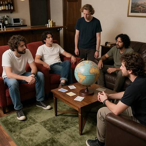 Casual Men’s Gathering in Living Room