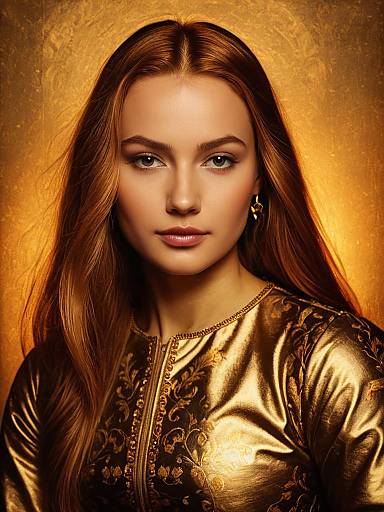 Portrait of Woman in Elegant Gold Outfit