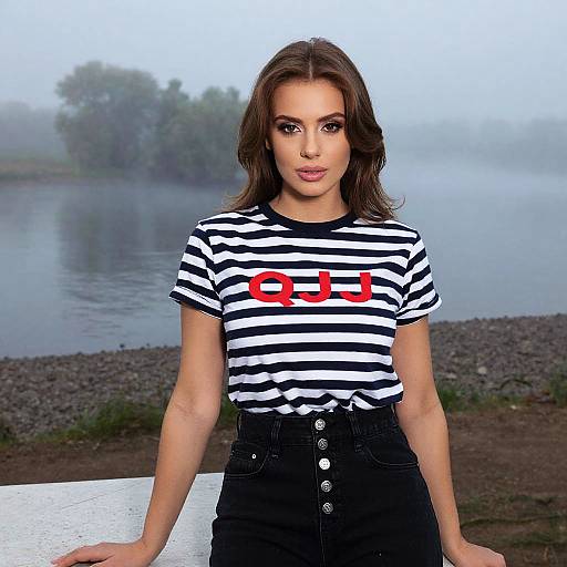 Woman by Foggy Riverside Table