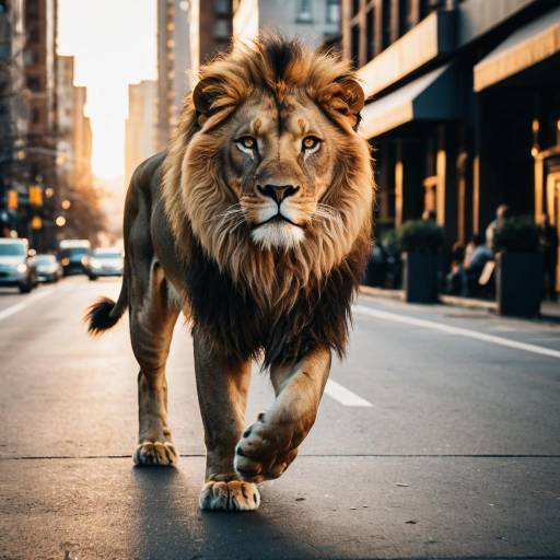 Majestic Lion Running Through Urban Landscape