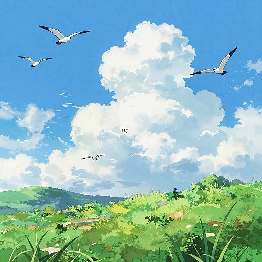 Vibrant Midday Anime Sky Scene