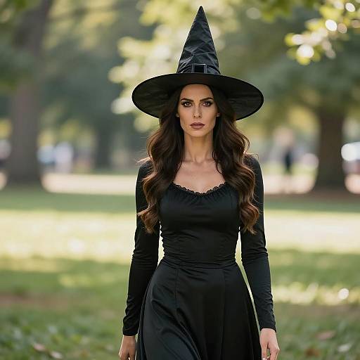 Woman in Black Witch Costume Outdoors