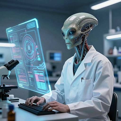 Hybrid Scientist in Futuristic Lab