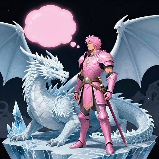 Pink Paladin with Ice Dragon Portrait