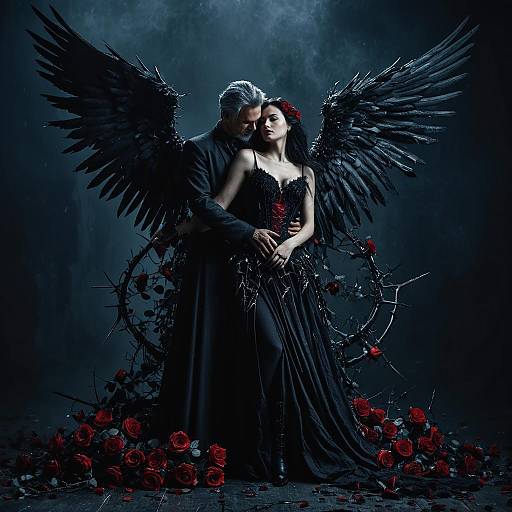 Elegant Dark Angel and Sorcerer Embrace