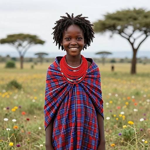 Joyful African Girl in Maasai Attire