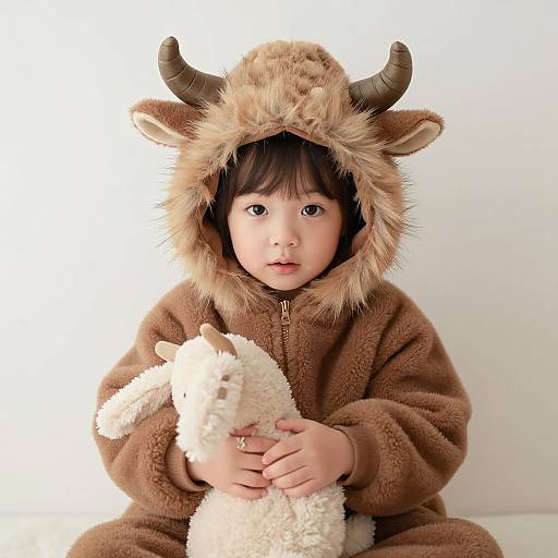 Child in Furry Horned Animal Costume