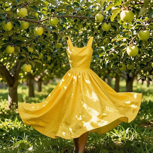 Yellow Apple Dress in Sunlit Orchard