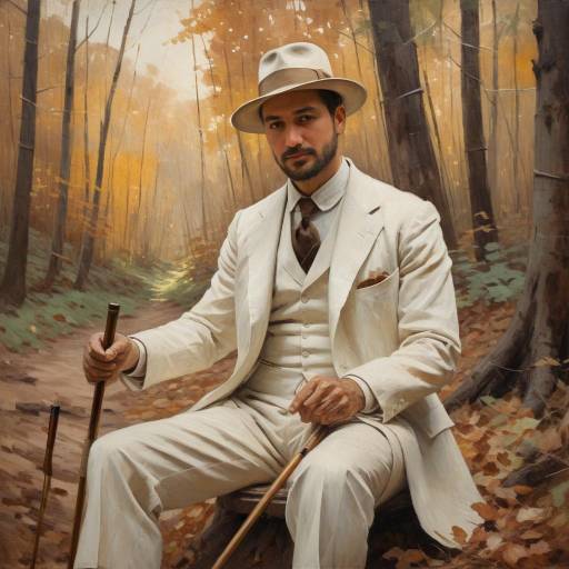 Vintage Impressionist Autumn Man in Forest