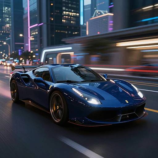 Futuristic Dark Blue Ferrari Night Race