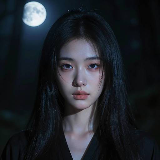 Mysterious Figure in Moonlit Forest