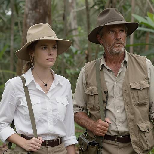 Two People in Safari Gear in Jungle