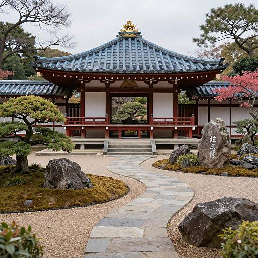 Serene Japanese Zen Garden with Traditional Tea House