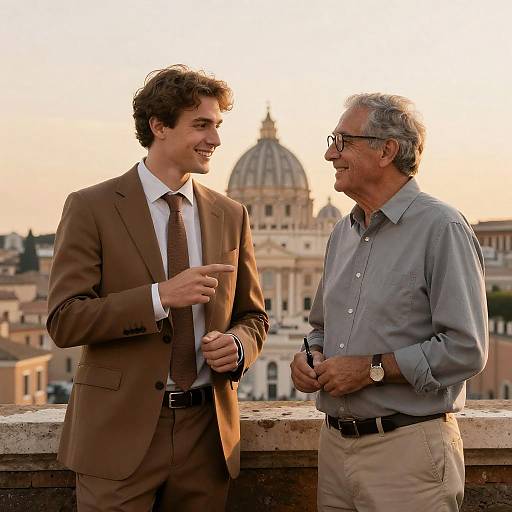 Friendly Encounter in Rome's Warm Glow