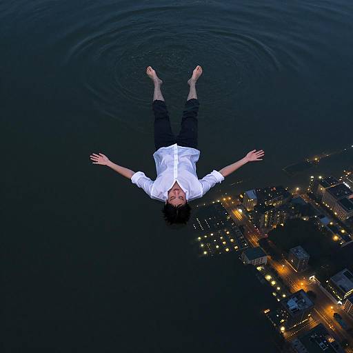 Floating in Dark Waters with City Lights