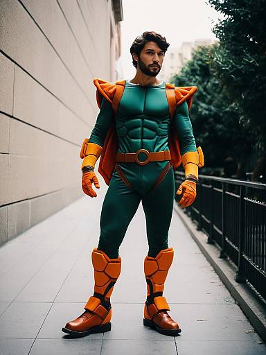 Man in Michelangelo Rise Cosplay Costume