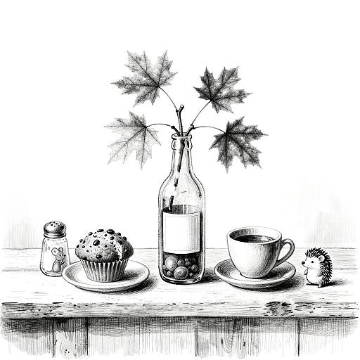 Whimsical Black-and-White Breakfast Still Life