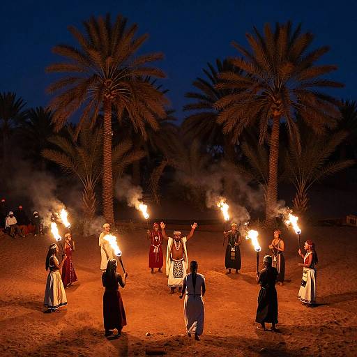 Tribal Fire Dance Ceremony in Sahara Desert Oasis