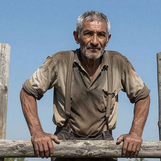 Serious Older Man by Wooden Fence