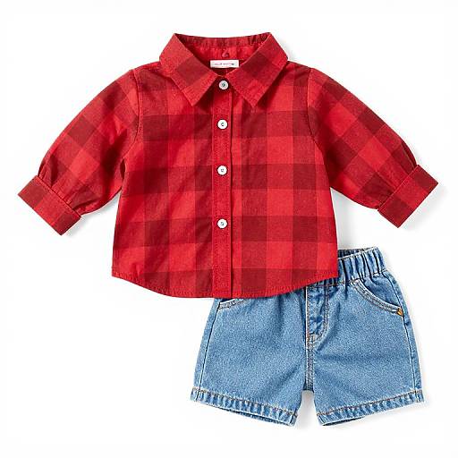Red Checked Shirt with Denim Shorts