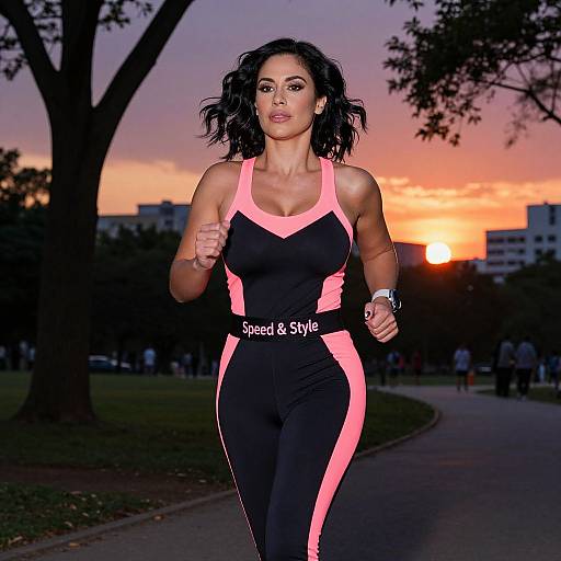 Stylish Woman Jogging at Sunset