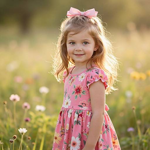 Sunlit Girl in Floral Pink Dress