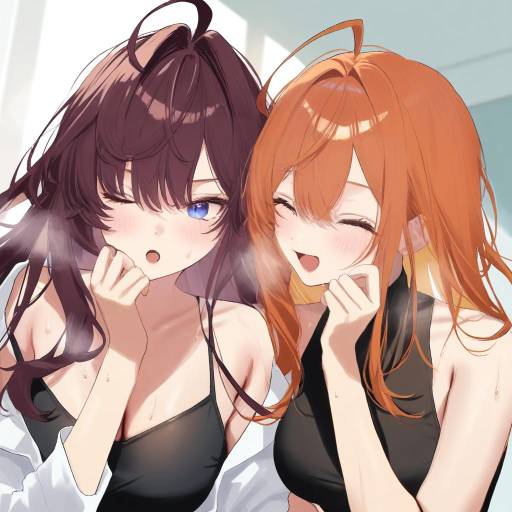 Two Girls with Colorful Hair Expressions