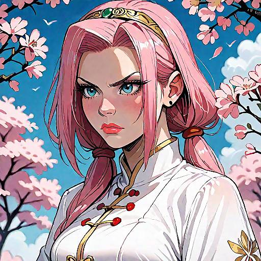 Angry Sakura Punching Under Blue Sky