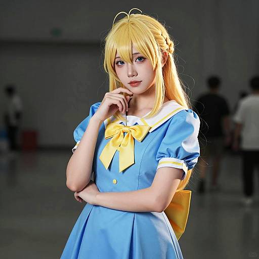 Woman in Blue and Yellow Cosplay Costume