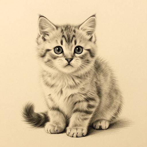 Realistic Fluffy Kitten Pencil Sketch