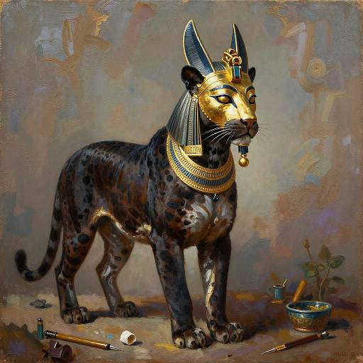 Surrealist Panther with Golden Mask