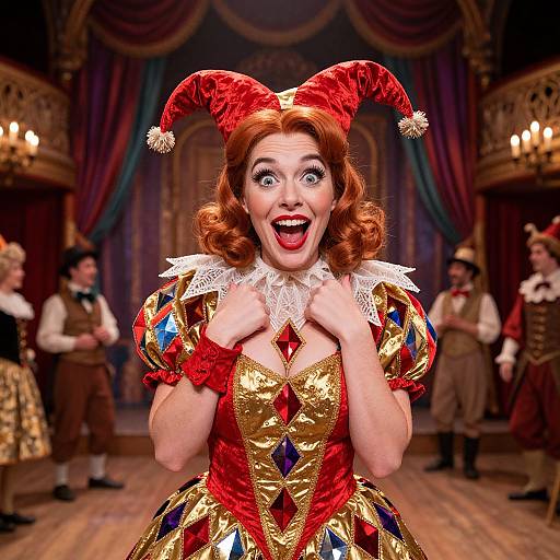 Playful Harlequin Woman in 19th-Century Theater