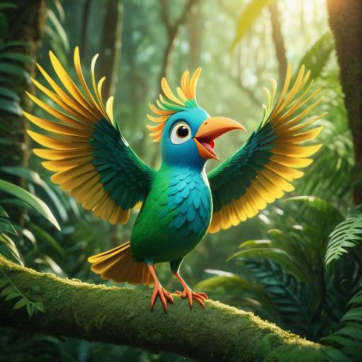 Whimsical Bird in Tropical Sunrise