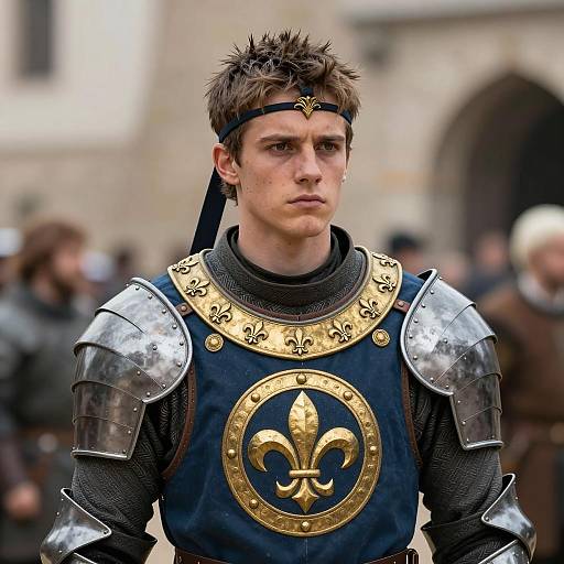 Medieval Warrior in Blue and Gold Armor