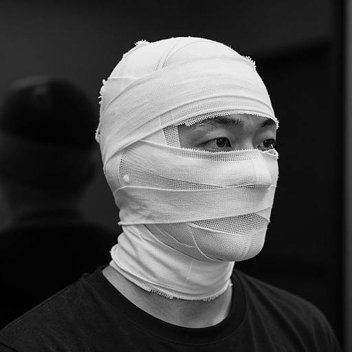 Person with Head Wrapped in Bandage